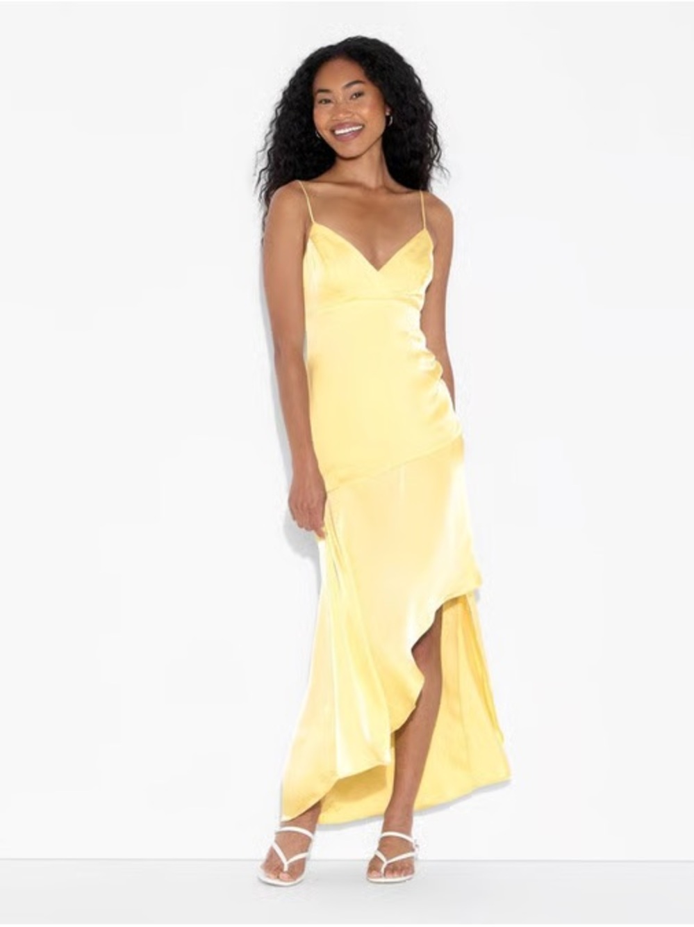 wild fable Yellow Asymmetrical Satin Slip Dress
